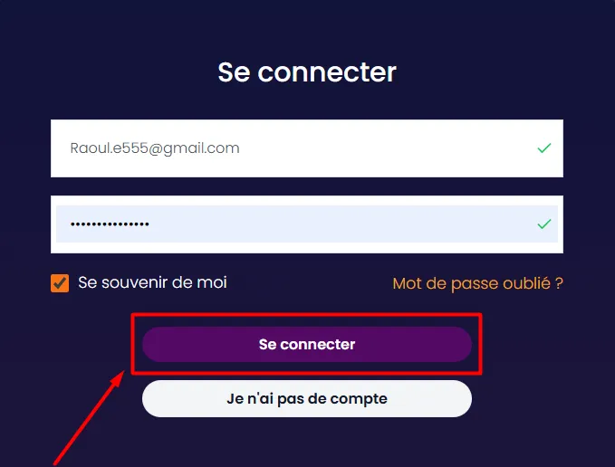 Royal Ace Casino login page
