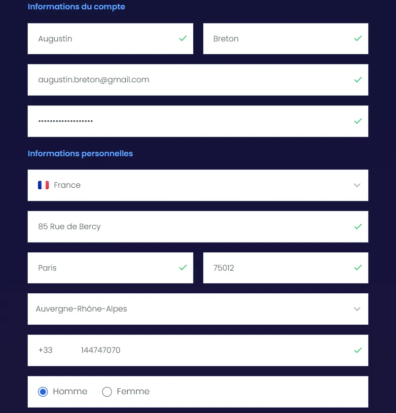 Royal Ace Casino registration form