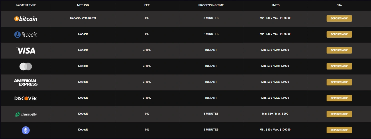 Royal Ace Casino payment methods